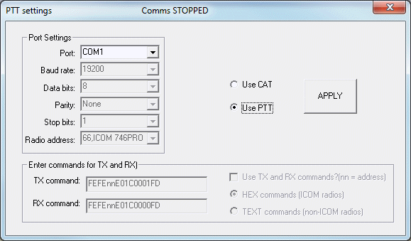 The EXChat PTT/CAT dialog